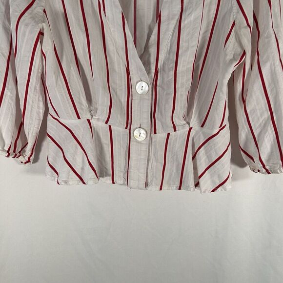 JOA Blouse Womens Medium White Red Striped Button Up Long Sleeve - Picture 3 of 8